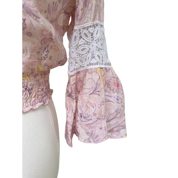 NWT Temptation Positano Paisley Linen Off The Shoulder Top coquette Cottagecore - Picture 9 of 11